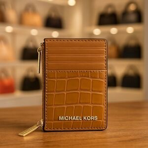 NWT Michael Kors Tan Croc Card Holder wallet